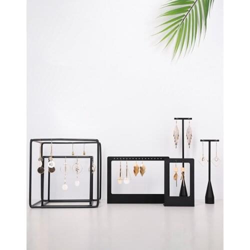 Geometric Black Metal Earrings Display Stand Jewelry Display Holder Stud Drop Earrings Display Rack