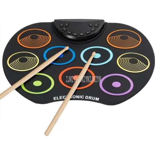 Portable Mini Digital Electronic Drum Kit 9 Drum Pads Silicone Roll-Up Drum Set With Drumsticks Foot Pedal for Beginner Kids