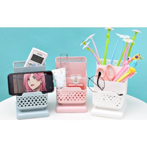 Simple and creative imitation rattan woven hollow pen holder multifunctional desktop storage box office stationery pen bucket