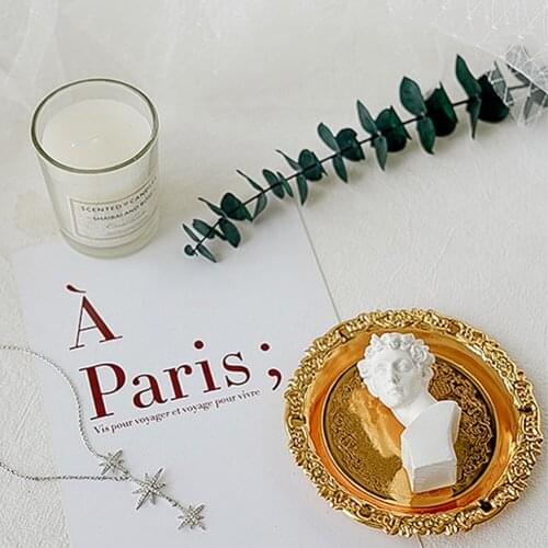 INS Photography Props Jewelry Candles Vintage Gold Carved Tray Storage Plate Retro Metal Tray Home Decoration Photo Background
