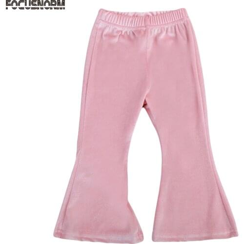Cute Toddler Kids Baby Girls Bell Bottom Wide Leg Stretch Velvet Long Pants Trousers Flare Pants Outfit