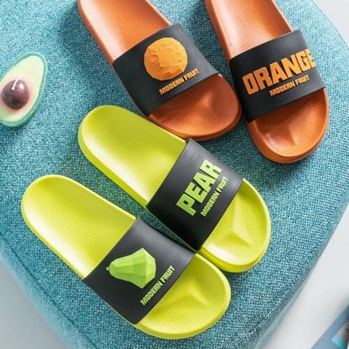 Fruit Pattern Home Women Slippers Cartoon Banana Summer Indoor Flats Orange Bathroom Slides Non Slip Male Couple Shoes