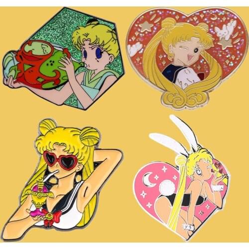 SP1503 Kawaii Anime Girl Hard Enamel Pin Fashion Cartoons Animal Kawaii Rabbit Brooch Anime Fan Collecting Badge Unique Gift