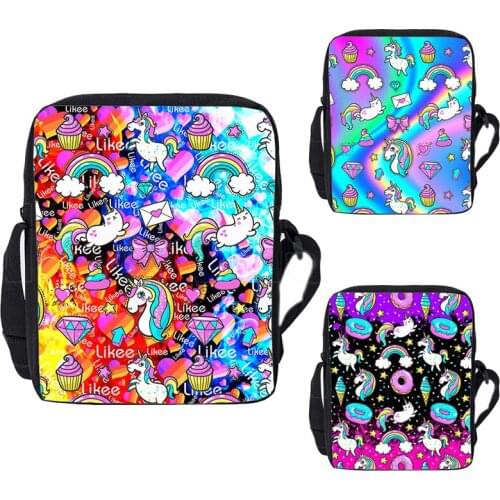 3D Print Rainbow Pink Unicorn Shoulder Bag Women Zipper Cosmetic Bag Crossbody Girls Boys Messenger School Bag Children Bookbag