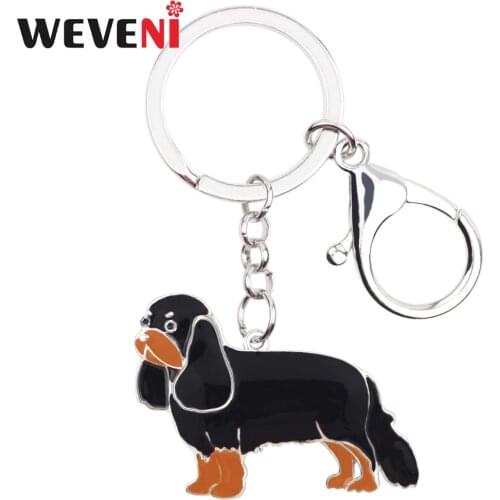 WEVENI Enamel Metal Cavalier King Charles Spaniel Dog Key Chains Keychain Rings Anime Jewelry For Women Girls Handbag Car Charms