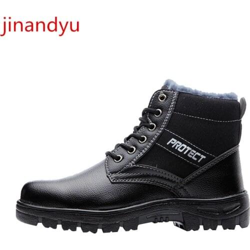 Safety Boots Black Warm Comfy Wear-resisting Industrial Construction Shoes Non-slip Anti-puncture Shoes Steel Toe Work Boots Men
