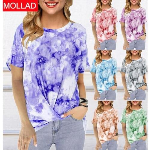 2020 Summer Womens T-Shirt Round Neck Loose Tie-Dye Printed Short-Sleeved Twist T-shirt Summer Cotton Shirts For Women