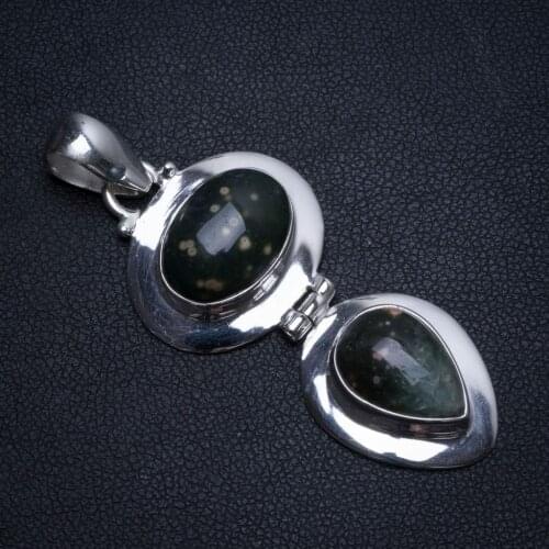 Natural Ocean Jasper Handmade Boho 925 Sterling Silver Pendant 2" T0079