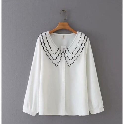 Oversized shirt double-layer collar chiffon womens blouses new 2021 spring autumn Womens long sleeve top pink black violet