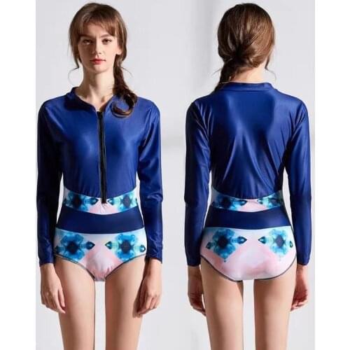 2019 One Piece Swimsuit for Women Print zipper Swimwear Long Sleeve sport female push up Swimming Bathing Suit women suit