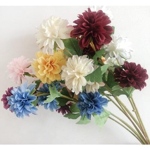 1pc 3 heads Dandelion Artificial Silk Flower Wedding Holding Flowers Bouquets Artificial Ball Chrysanthemum Daisy Fake Flowers