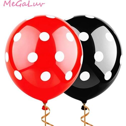 100 Pcs 12 Inch Latex Balloons Black and Red with White Polka Dot Balloons for Wedding Decorations Birthday Party Supplies