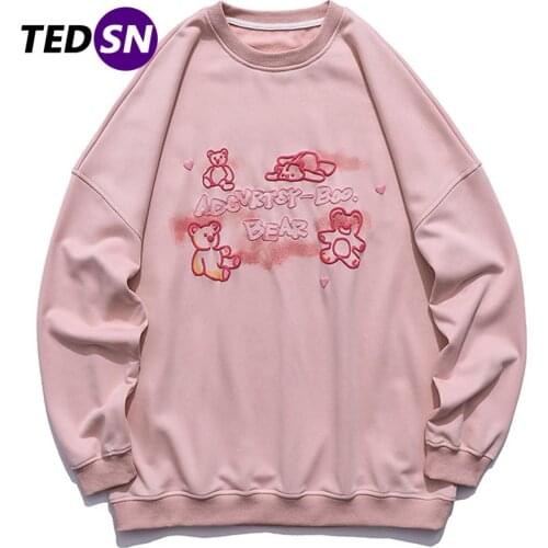 2021 Autumn Foam Line Bear Print Hip Hop Harajuku Cotton T-Shirts Sweatshirts Hip Hop Casual Pullover Sweatshirts Tops Outwear