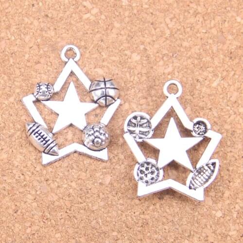 45pcs Charms star football soccer baseball 30x25mm Antique Pendants,Vintage Tibetan Silver Jewelry,DIY for bracelet necklace