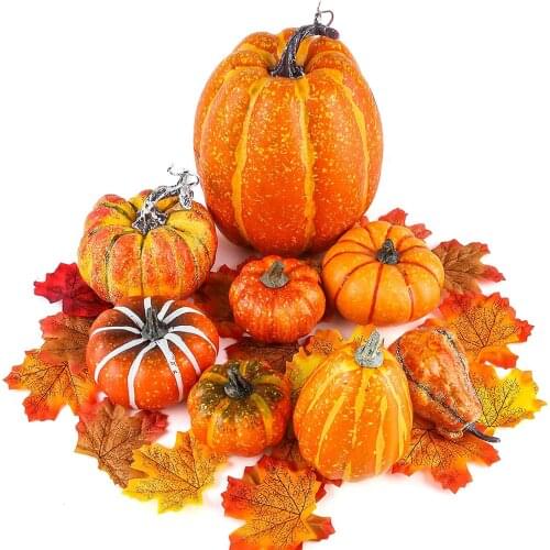 8Pcs Halloween Decorations Artificial Pumpkins Maple Leaves Ornament Decorative Artware for Home Shops