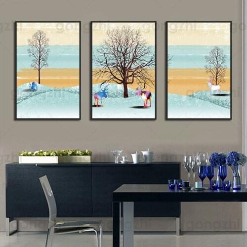 Colorful elk Abstract Canvas Painting Wall Pictures for Living Room and Bedroom Nordic Style Poster and Printing