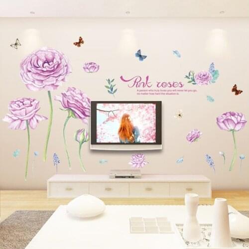 Watercolor pink roses wall sticker PVC Material DIY art wall decals For Livingroom TV sofa background wall home decor sticker