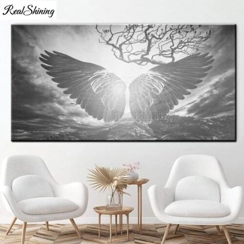 Diy 5d large diamond mosaic abstract black and white angel wings diamond painting cross stitch 3d embroidery full drill T321