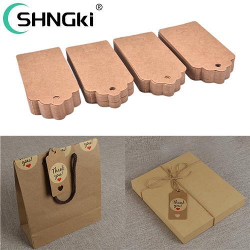 100PCS Kraft Paper Tags Rectangle Lace Scalloped Head Label Luggage Wedding Birthday Party Gift Note DIY Blank Price Hang Tag