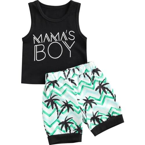 Kid Baby Boys Two-piece Clothes Set Black Letter Sleeveless Vest Tops and Elastic Waist Shorts Outfits Children Clothing Set