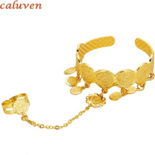 Dubai African Coins Bangles Arabic Indian Jewelry Gold Bangles for Kids Copper Baby bracelets with Ring