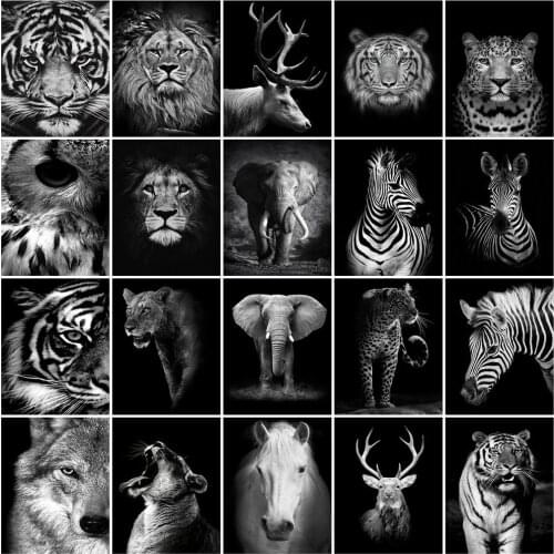 Huacan 5D Diamond Painting Full Drill Square Tiger Lion Diamond Embroidery Mosaic Animals Needlework Decorative Paintings