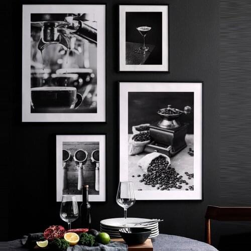 Coffee Grinder Kitchen Poster Black White Drink Espresso Canvas Print Wall Art Painting Picture Dining Room Restaurant Decor