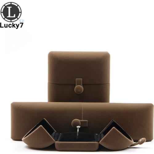 Coffee double open jewelry box wedding marriage ring box birthday lined up gift box Valentines Day birthday surprise gift case