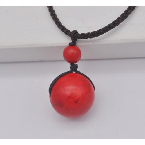 Red Howlite Round Stone Adjustable Nylon Rope Braid Necklace Jewelry F442