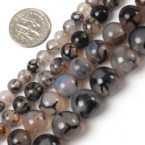 Gem-inside Natural Round Black Crackle Agates Loose Beads For Jewelry Making 8-14mm 15inches DIY Jewellery