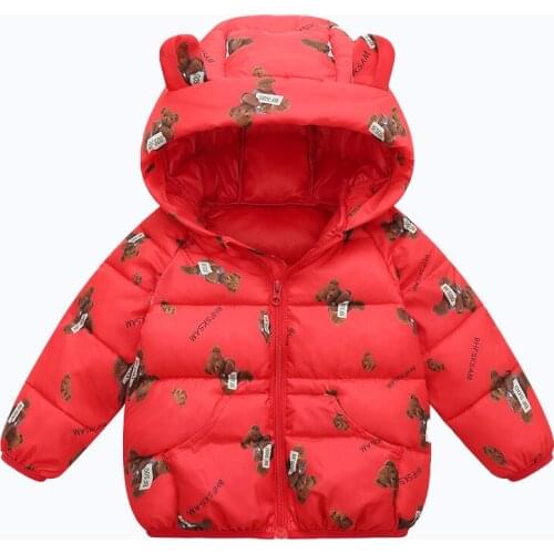 Girls' jackets autumn and winter thickened warm down padded jacket boys cartoon bear cute hooded jacket childrens padded jacket