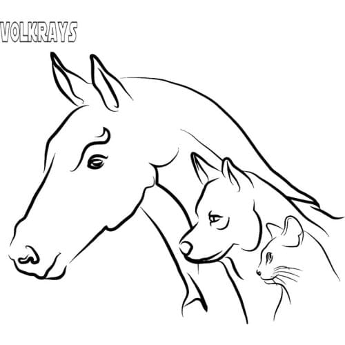 Volkrays Fashion Car Sticker Animal Horse Dog Cat Accessories Reflective Waterproof Sunscreen Vinyl Decal Black/White,14cm*17cm