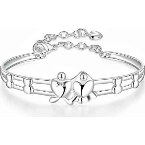 Fashion jewellery charms 925 sterling silver friendship bouble heart bangle Love Women Wedding Bracelet summer jewelry