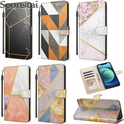 Marble Flip Wallet Case for iPhone 11 Pro max 12 X Xs max XR 7 8 6 6S plus SE 12mini Book Style Geometric Phone Leather Coque
