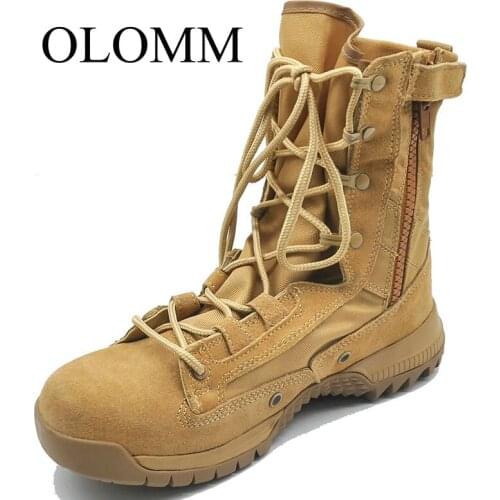 OLOMM 2019 Mens Ultra Light Combat Boots Desert Boots Combat Boots Tactical Boots Outdoor Comfort Boots DD-96