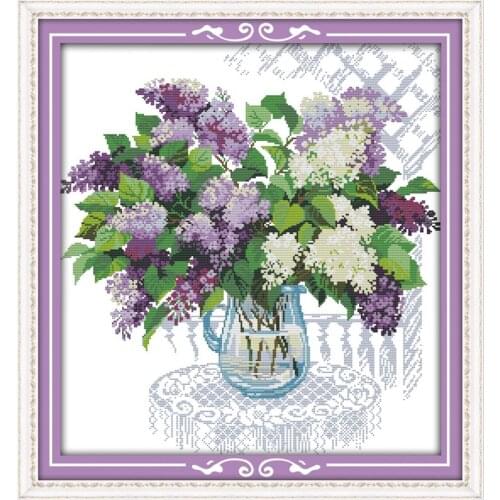Lilacs in a vase Printed Canvas DMC Counted Chinese Cross Stitch Kits printed Cross-stitch set Embroidery Needlework