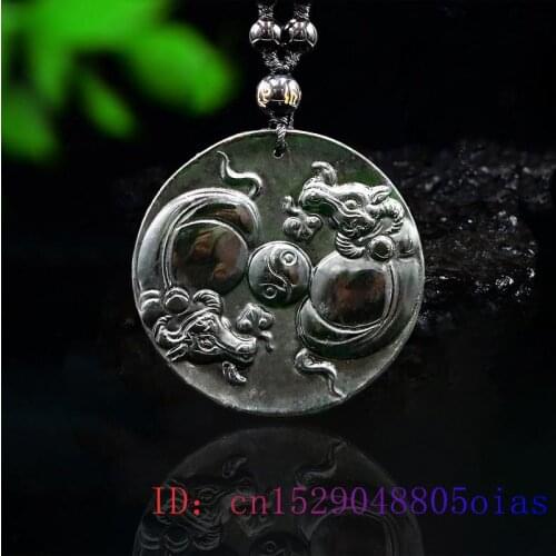 Jade Cattle Pendant Carved Amulet Gifts Men Gemstone Obsidian Fashion Women Natural Jewelry Black Green Charm Necklace Chinese