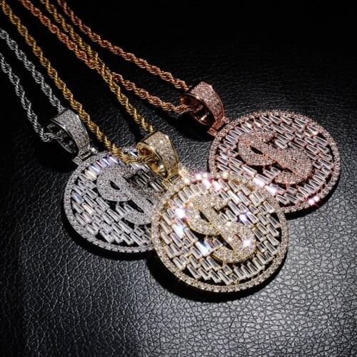 New Ice Out Crystal Dollar Sign Pendant Pave Bling Cubic Zircon Rapper Necklace Hip Hop Jewelry For Men