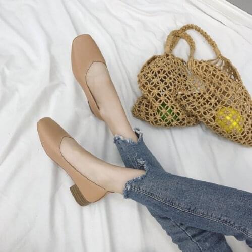 2021 spring and autumn new female Korean style square toe retro shoes shallow mouth all-match mid-heel Mary Jane shoes