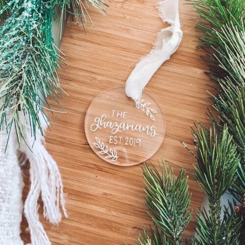Personalized Newlywed Ornament Custom Christmas Ornament Just Married Gift Calligraphy Ornament Family Name Ornament
