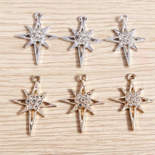 10pcs 22*29mm 2 Colors Zinc Alloy Star Charms for Jewelry Making Cute Crystal Earrings Pendant Necklaces DIY Crafts Accessories