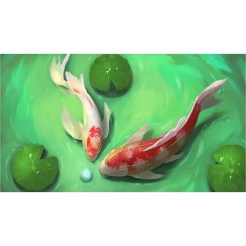 Practical DIY Diamond Painting Diamond Embroidery Round Resin Diamond Cross Stitch Home Wall Decor 30X40cm,Koi And Lotus Leaf