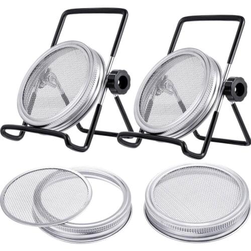 Seed Sprouter Germination Cover Kit Sprouting Mason Jars With 2 Pack Stainless Steel Sprouting Stands For Wide Mouth Mason Jars