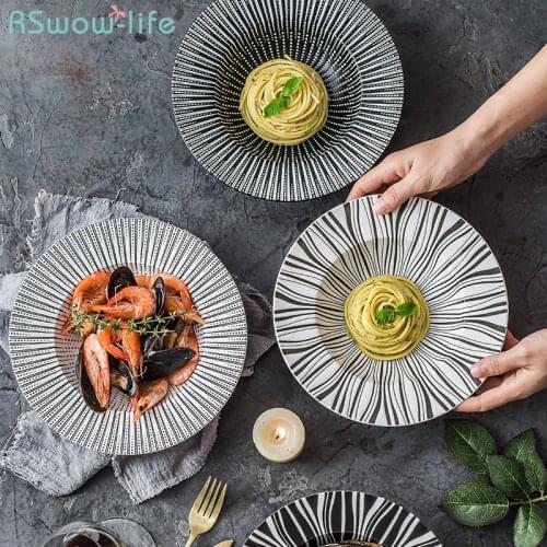 Western Style Simple Creative Striped Straw Hat Dinner Plate Soup Dessert Plates Restaurant Serving Platter Kitchen Supplies