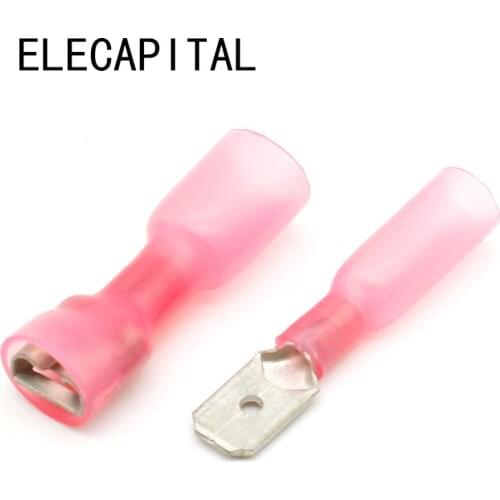 50pcs FDD1-250*25 MDD1-250*25 22-16AWG BLUE Insulated Spade Crimp Wire Cable Connector waterproof Thermal shrinkable terminal