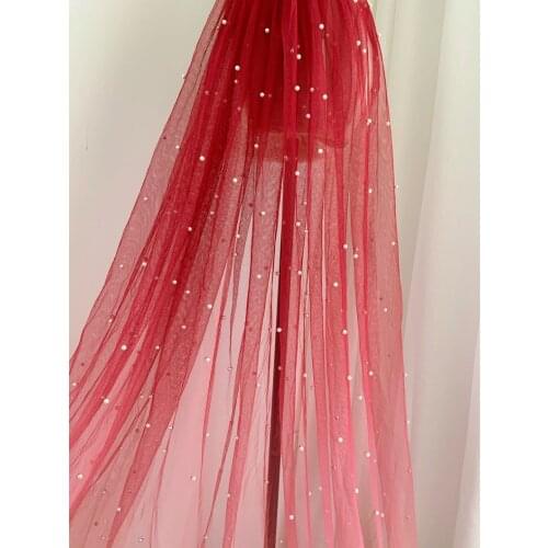 1 Yards Tulle Fabric With Pearls Dream Pearl Bead Tulle Fabric With Gradient Colors