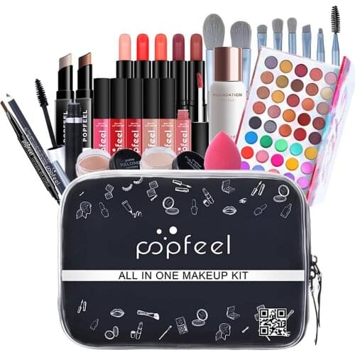 All In One Makeup Set Eyeshadow Eyebrow Lipstick Concealer Powder Brush Starter Cosmetic Palette Bundle Eyeshadow Gift Kit