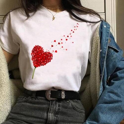 Women Clothes Lady Tees Graphic Printing Love Heart Sweet Valentine Cute 90s Style Fashion Tops Female T Shirt Womens T-Shirt