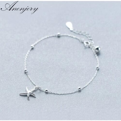 ANENJERY 925 Sterling Silver Starfish Bracelet For Women Girl Gift Beads Bracelet pulseira S-B221
