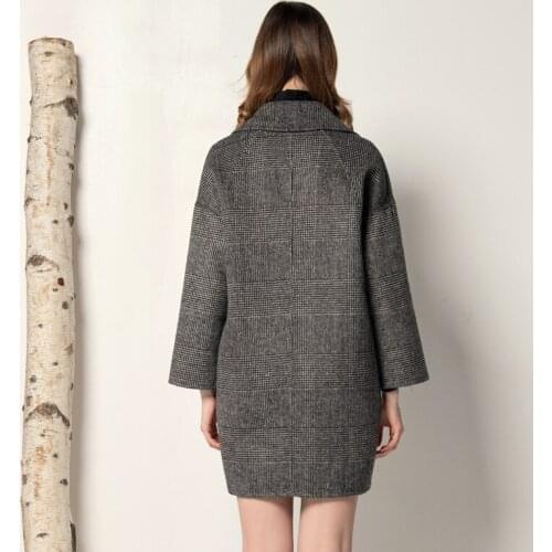 Women Plaid Real Coat Korean Houndstooth Wool Jacket Long Elegant Ladies Coats Andjackets Abrigo Mujer 2020 F206 KJ4282